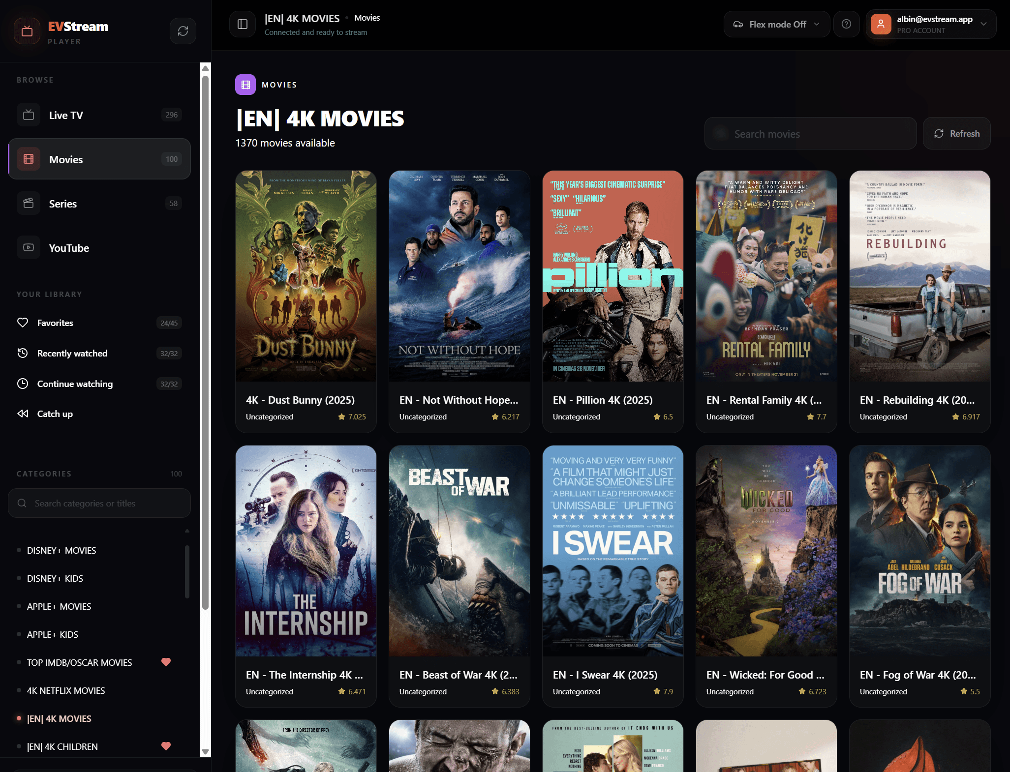 EVStream new player dashboard with dark modern interface